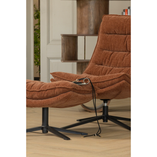 WOOOD Kube draaifauteuil met hocker bruin