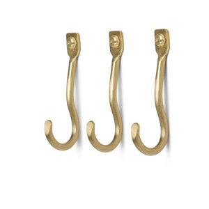 Ferm Living Curvature haakjes messing - set van 3