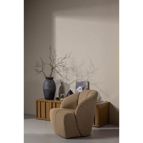 WOOOD Mojo draaifauteuil bouclé geel/bruin melange