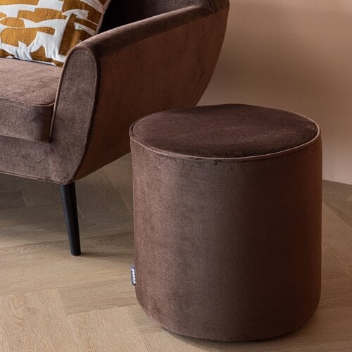 WOOOD Sara poef hoog velvet donkerbruin