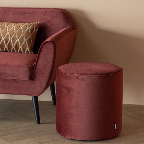 WOOOD Sara poef hoog velvet bordeauxrood