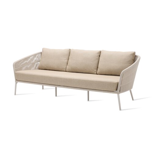 Vincent Sheppard Akari lounge sofa 3-zit aluminium dune white touw flax zit- en rugkussen santal