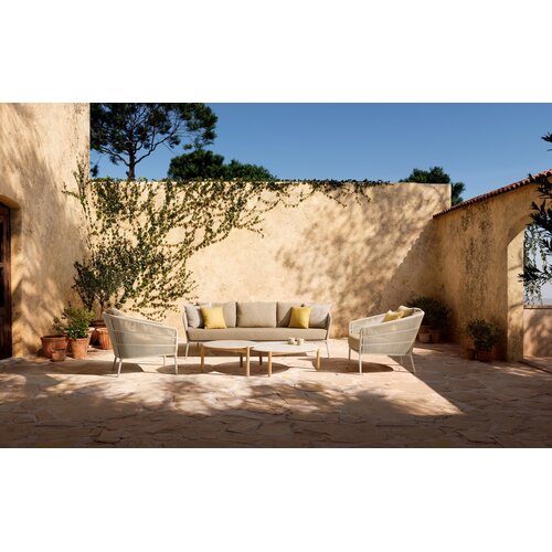 Vincent Sheppard Akari lounge sofa 3-zit aluminium dune white touw flax zit- en rugkussen santal