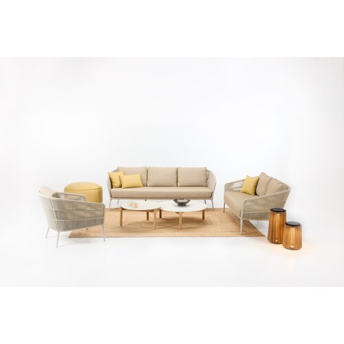Vincent Sheppard Akari lounge sofa 3-zit aluminium dune white touw flax zit- en rugkussen santal