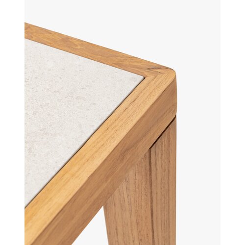 Vincent Sheppard Volta tuintafel 310x100 onderstel teak top keramiek masai blanco