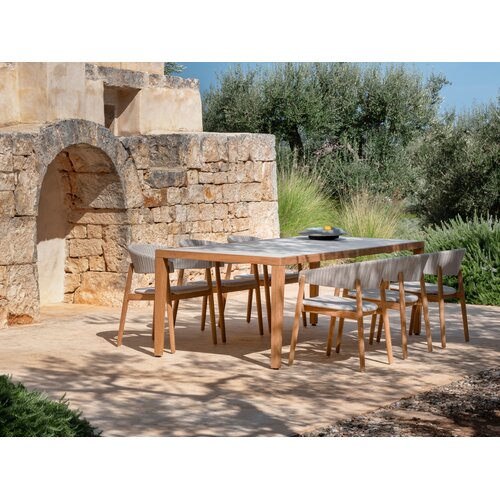 Vincent Sheppard Volta tuintafel 240x100 onderstel teak top keramiek masai blanco