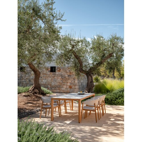 Vincent Sheppard Volta tuintafel 240x100 onderstel teak top keramiek masai blanco