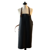Keukenschort leder rivet zwart/cognac stevige halsriem