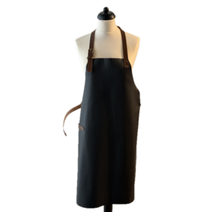 Verstee Leather Crafts Keukenschort leder rivet zwart/cognac stevige halsriem