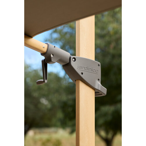 Jardinico Azore parasol 300 x 300 matt oak & taupe inclusief parasolvoet graniet mat, RVS wieltjes en hoes Jardinico Azore parasol 300 x 300 matt oak & taupe inclusief parasolvoet graniet mat, RVS wieltjes en hoes