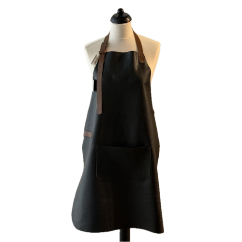 Verstee Leather Crafts Keukenschort leder rivet met zak zwart/cognac Verstee Leather Crafts Keukenschort leder rivet met zak zwart/cognac