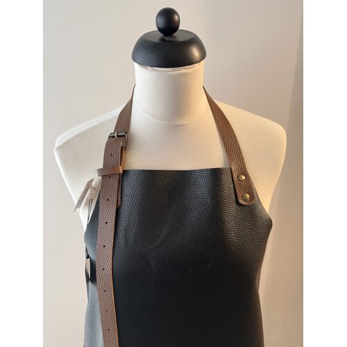 Verstee Leather Crafts Keukenschort leder rivet met zak zwart/cognac Verstee Leather Crafts Keukenschort leder rivet met zak zwart/cognac