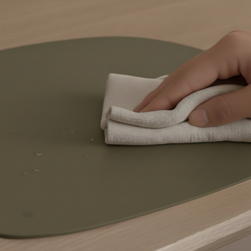 Vacavaliente SRL Ruca set de table forme pierre olive cuir recyclé Vacavaliente SRL Ruca set de table forme pierre olive cuir recyclé