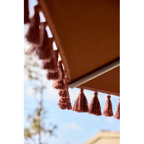 Jardinico Amalfi parasol A03 linen doek C310 amber met tassels Z40 copper Jardinico Amalfi parasol A03 linen doek C310 amber met tassels Z40 copper