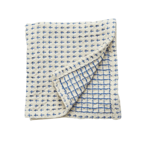 nordal Heze vaatdoek gewafeld - wit/blauw - set van 3