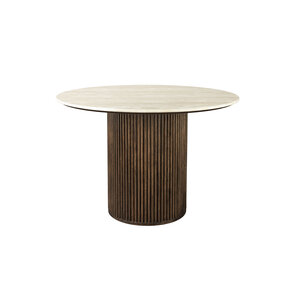 Dutchbone Table à manger Dutchbone Arda en travertin et chêne brun Ø 115 cm