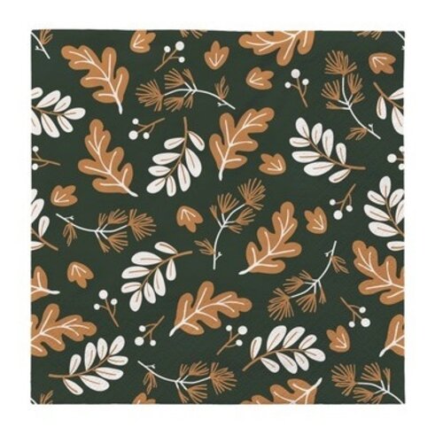 Broste Copenhagen Forest leaves papieren servetten green / burned orange - set van 20 Broste Copenhagen Forest leaves papieren servetten green / burned orange - set van 20