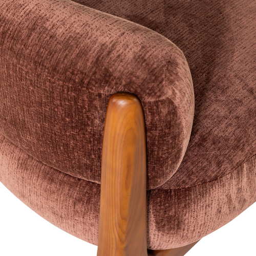WOOOD Runi fauteuil hout/velvet paars/bruin