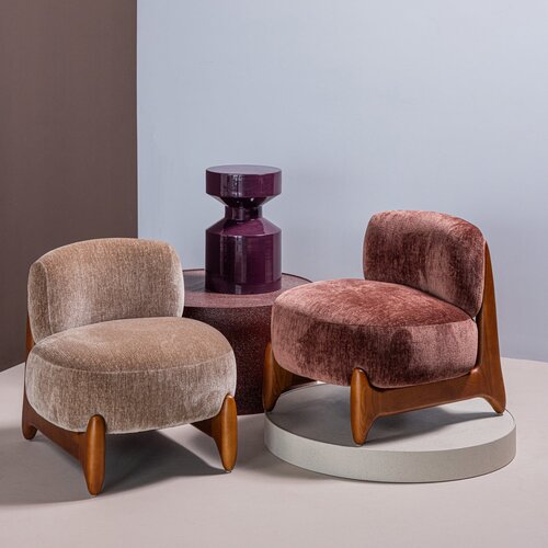 WOOOD Runi fauteuil hout/velvet zand