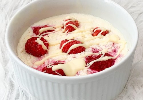 High protein white chocolate raspberry cheesecake