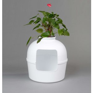 RHRQuality Katzentoilette Flower XXL weiß unsichtbares Katzenklo mit deckel  51Øx55cm