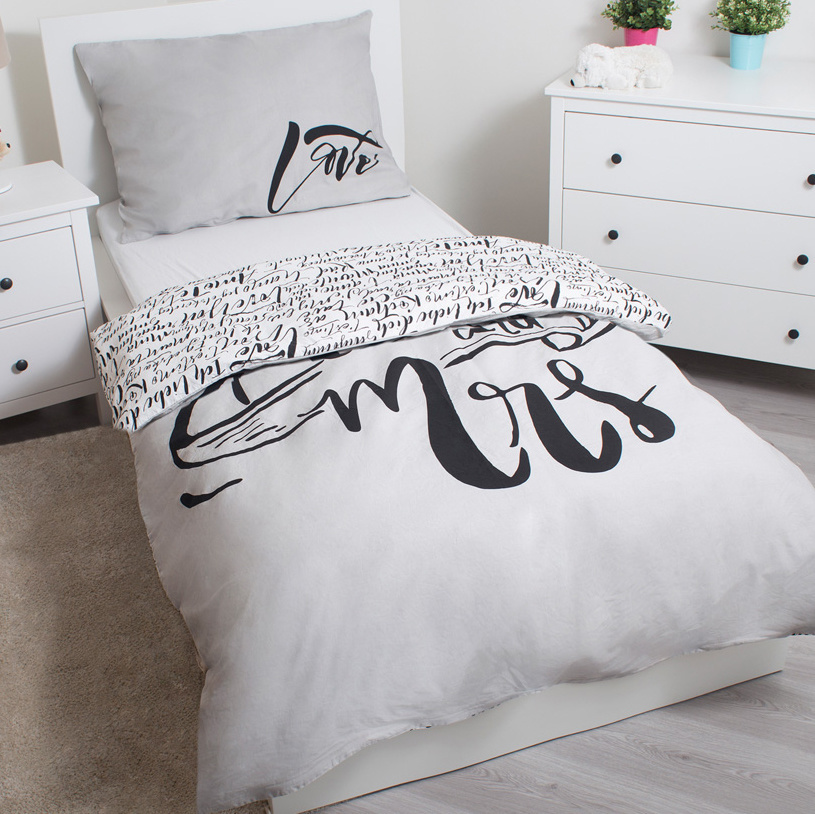 Mr & Mrs - Duvet cover - Single - 140 x 200 cm - Gray