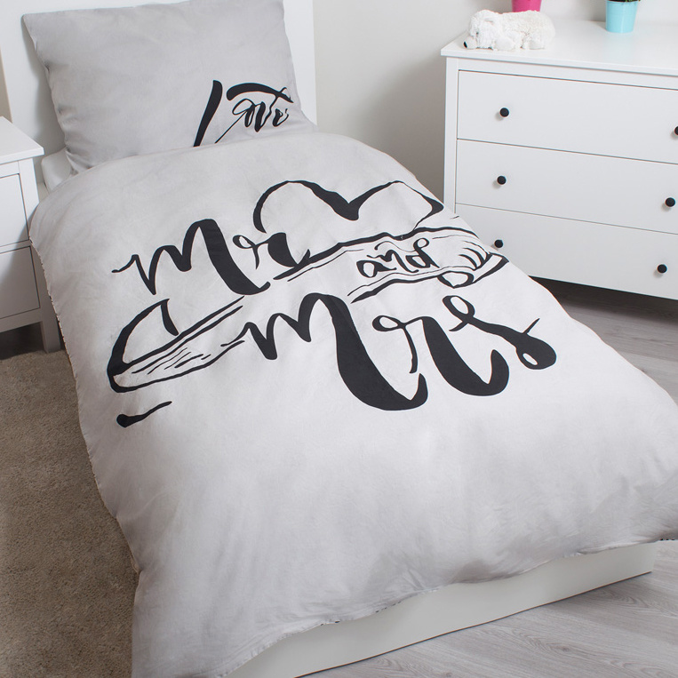 Mr & Mrs - Duvet cover - Single - 140 x 200 cm - Gray