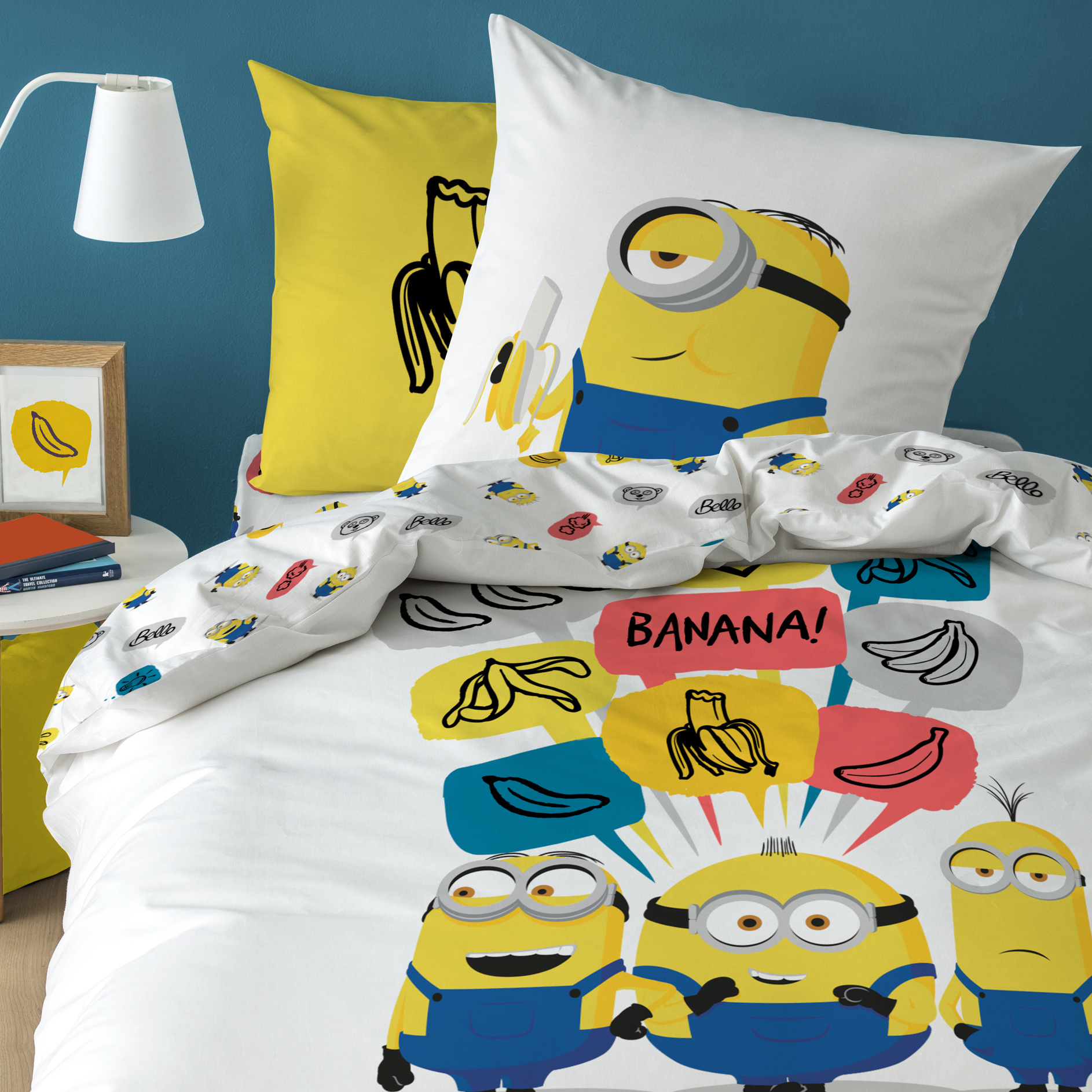 Minions Banana - Dekbedovertrek - Eenpersoons - 140 x 200 cm - Wit