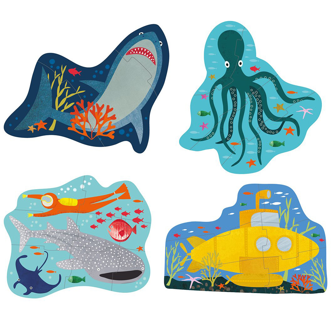 Floss & Rock Oceaan - puzzels - 11 x 15 cm - 4 stuks