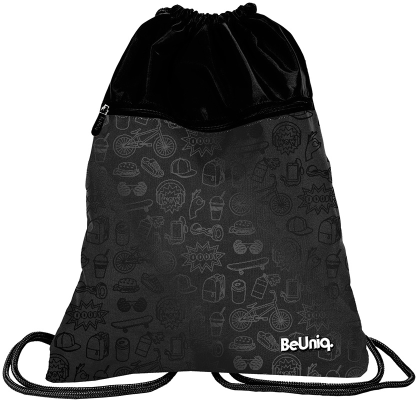 BeUniq Drawings gymbag - 47 x 37 cm - Zwart