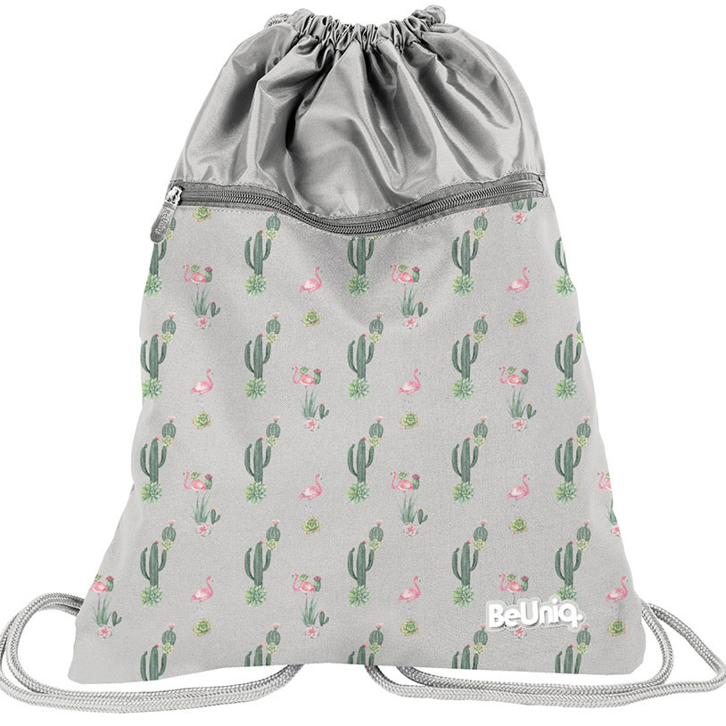 BeUniq Cactus and flamingo gymbag - 47 x 37 cm - Gray