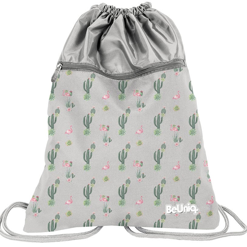 BeUniq Cactus en flamingo gymbag - 47 x 37 cm - Grijs