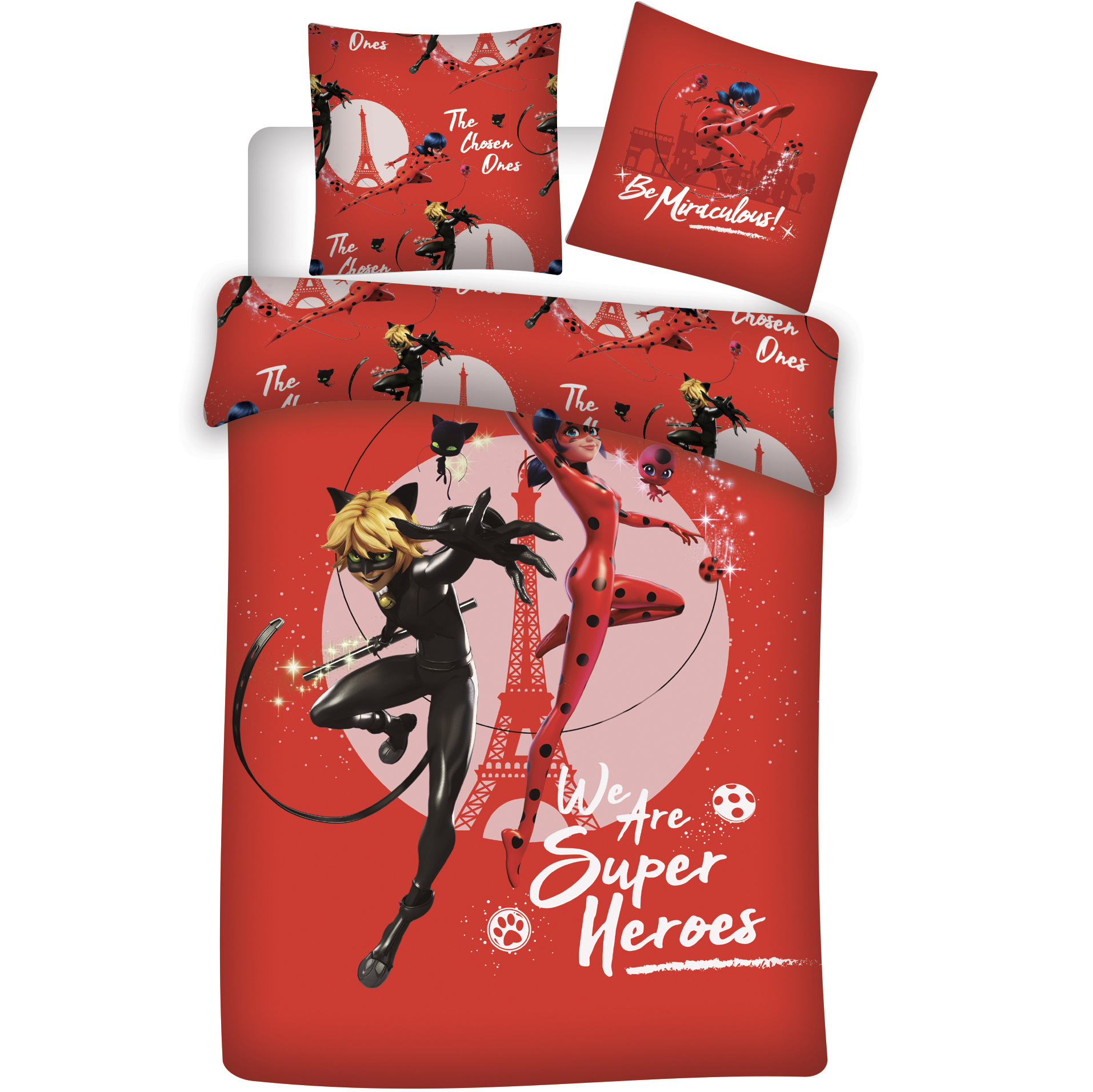 Miraculous Dekbedovertrek Superheroes - Eenpersoons - 140  x 200 cm - Rood