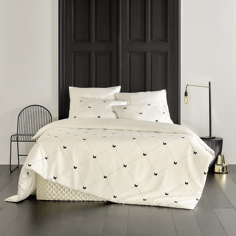 De Witte Lietaer Duvet cover Cotton Satin Butterflies - Double - 200 x 200/220 cm - White