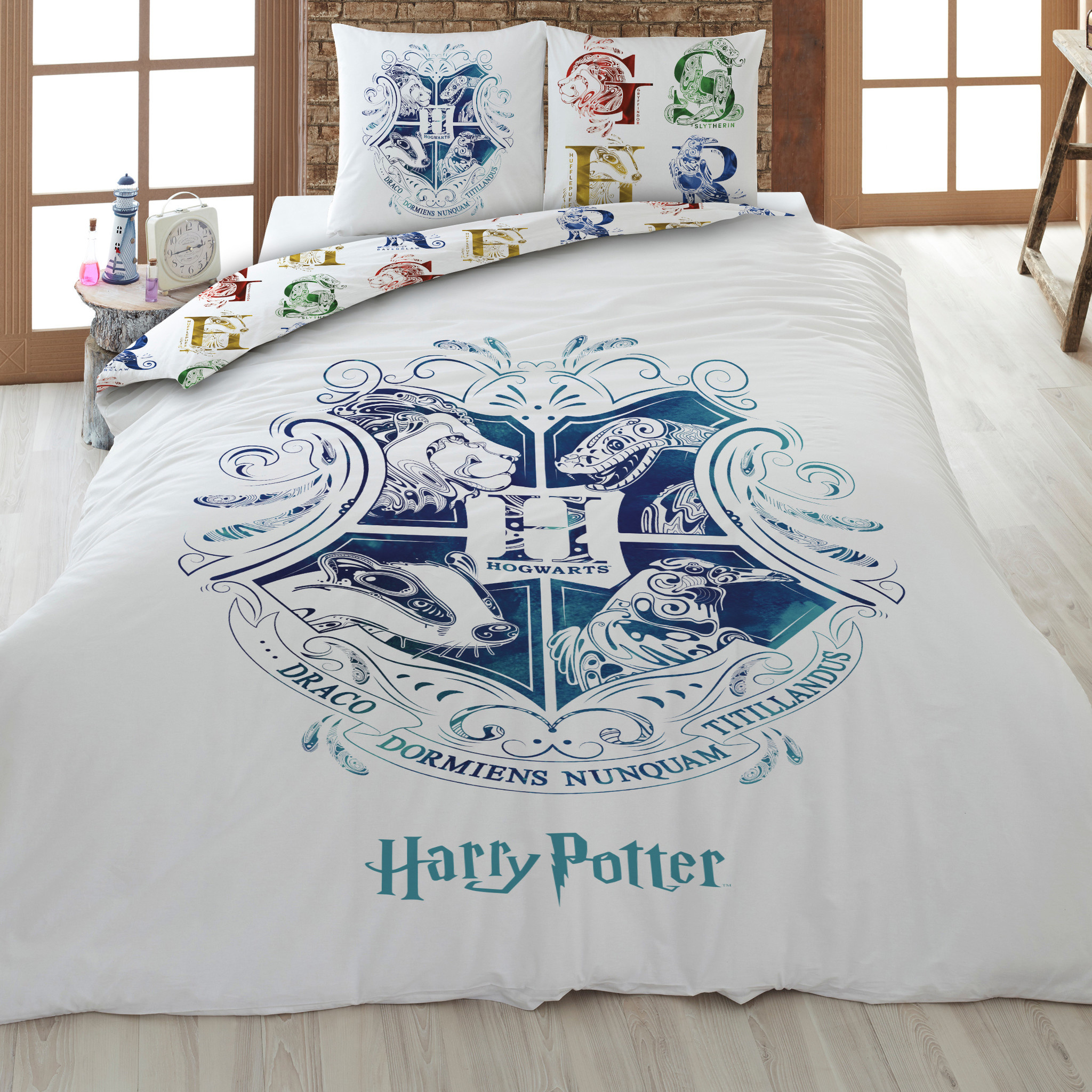 Harry Potter Dekbedovertrek Hogwarts - Lits Jumeaux - 240 x 220 cm - Wit
