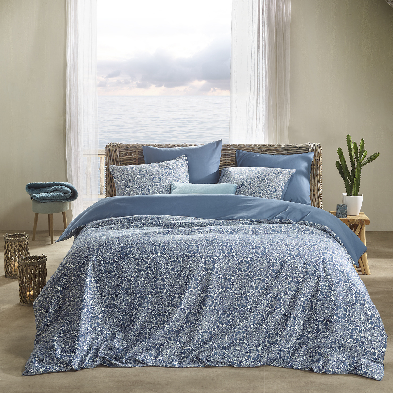 De Witte Lietaer Duvet cover Cotton Satin Henna - Single - 140 x 200/220 cm - Blue