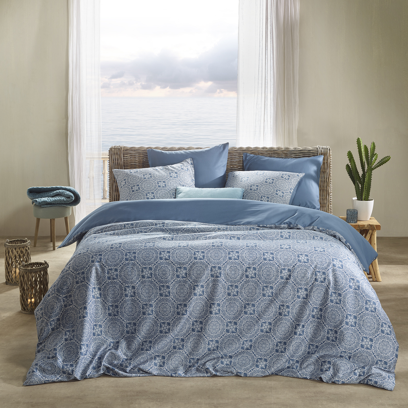 De Witte Lietaer Duvet cover Cotton Henna Blue Horizon - Hotel size - 260 x 240 cm - Blue