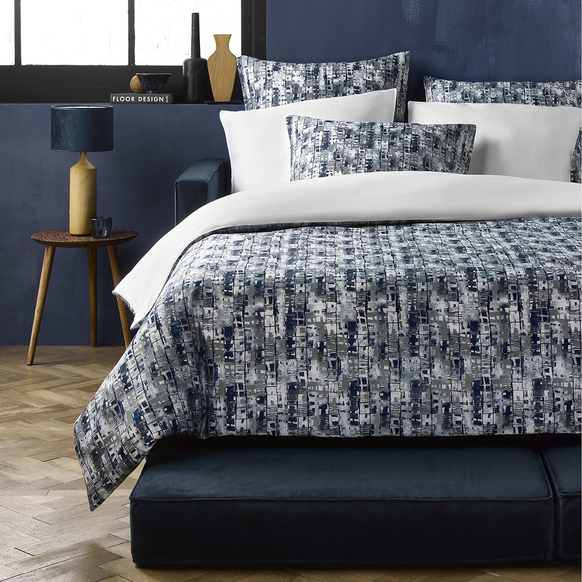 De Witte Lietaer Duvet cover Cotton Satin Jenga - Lits Jumeaux - 240 x 220 cm - Blue