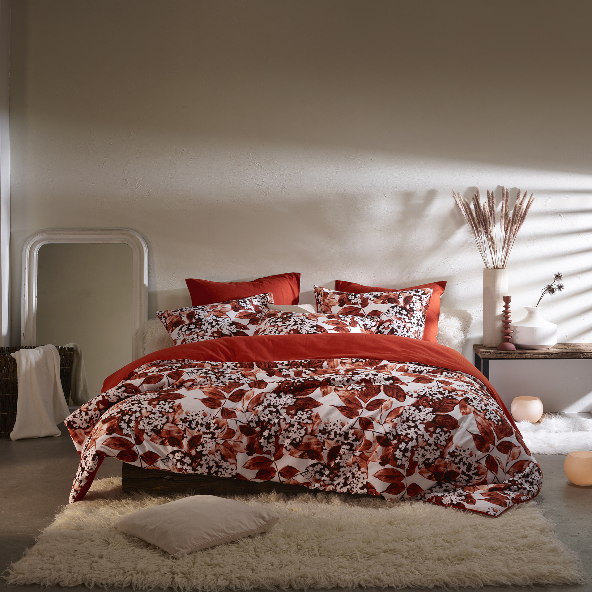 De Witte Lietaer Duvet cover Cotton Flannel Mimulus - Single - 140 x 200/220 cm - Red