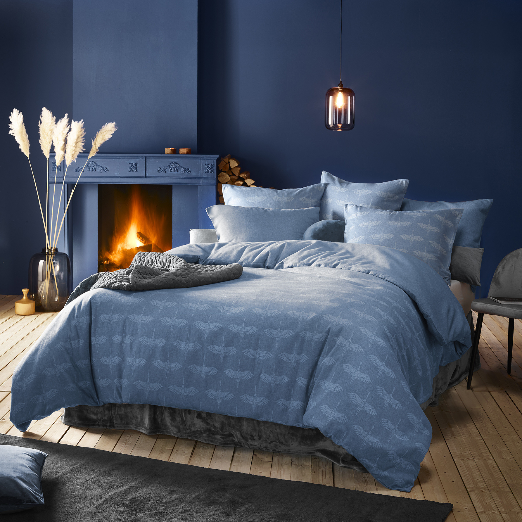 De Witte Lietaer Duvet cover Crane Stellar Blue - Lits Jumeaux - 240 x 220 cm - Flannel