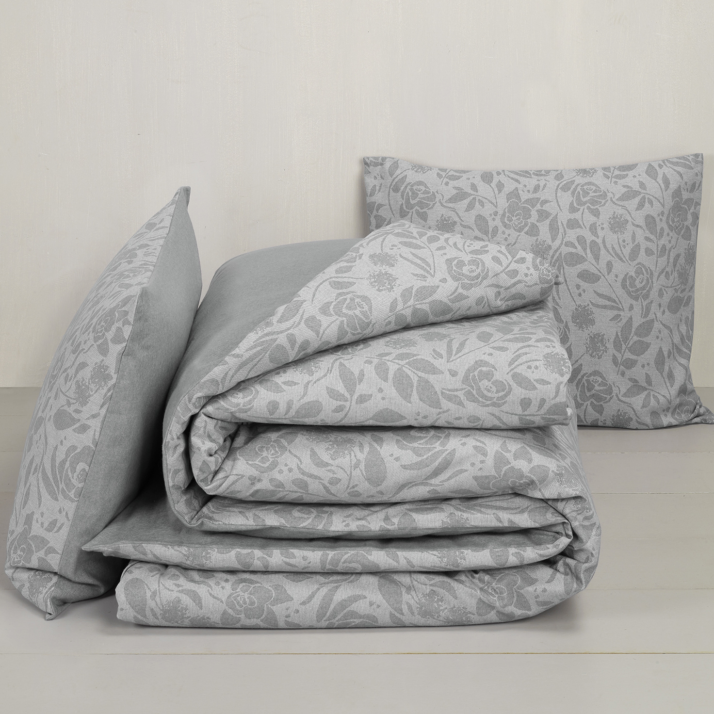 De Witte Lietaer Dekbedovertrek Lea Grey - Lits Jumeaux -  240 x 220 cm - Flanel