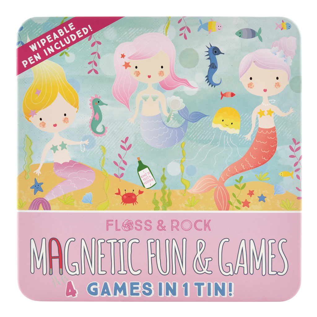Floss & Rock Spelletjesdoos Zeemeermin 4-in-1 - 19,5 x 19,5 cm