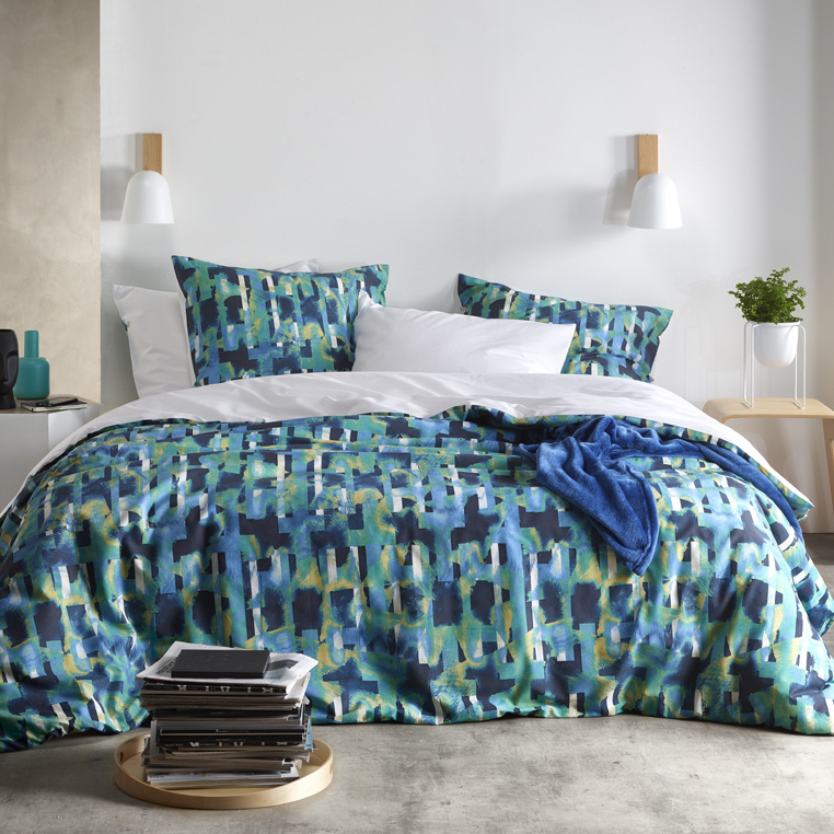 De Witte Lietaer Duvet cover Checkered Sea Green - Hotel size - 260 x 240 cm - Cotton Perkal