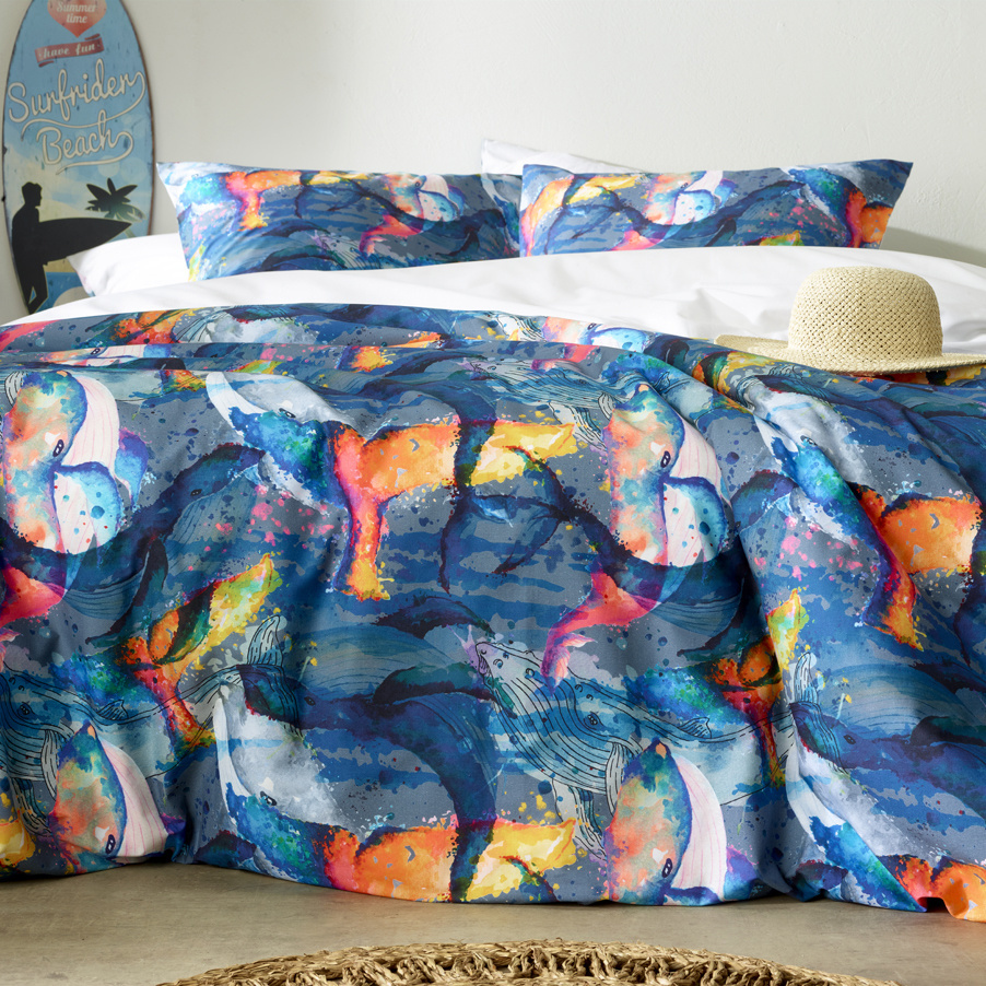 De Witte Lietaer Duvet cover Whales Deep Blue - Double - 200 x 200/220 - Cotton Perkal