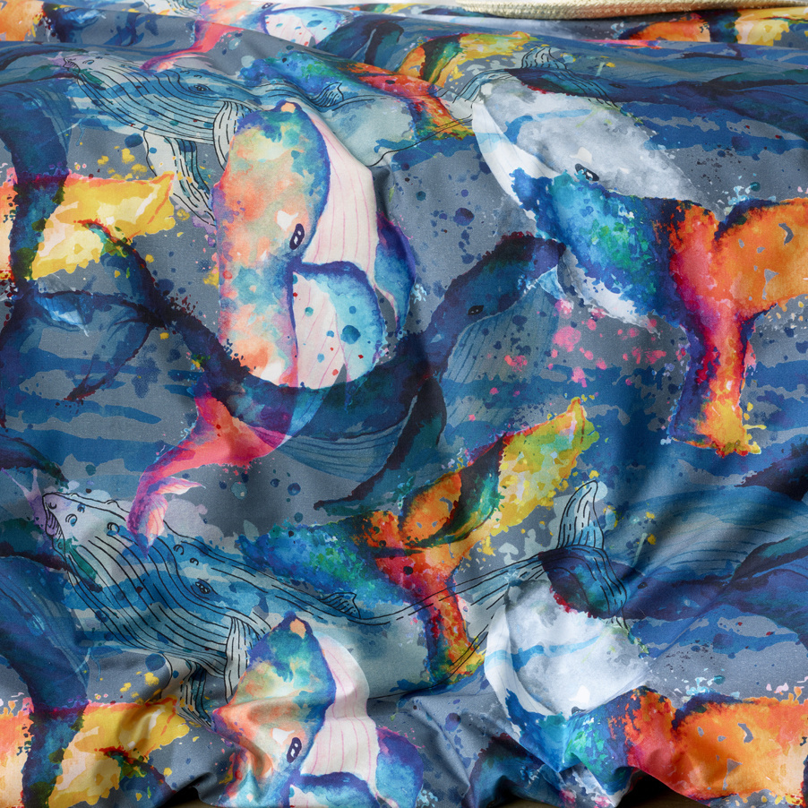 De Witte Lietaer Dekbedovertrek Whales Deep Blue - Lits Jumeaux - 240 x 220 cm - Katoen Perkal