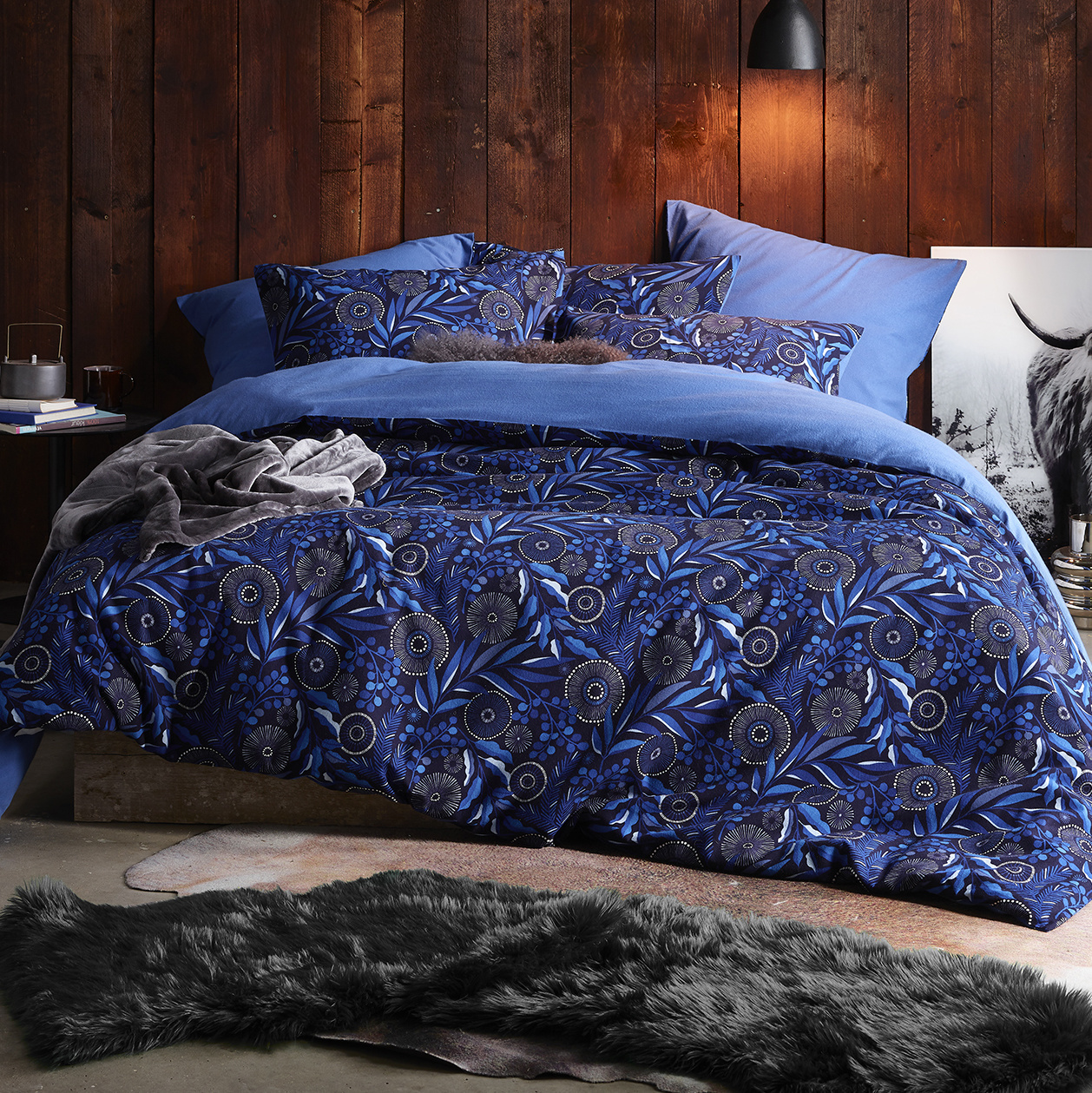 De Witte Lietaer Dekbedovertrek Moonflower Cobalt Blue - Eenpersoons - 140 x 200/220 cm - Katoen Flanel