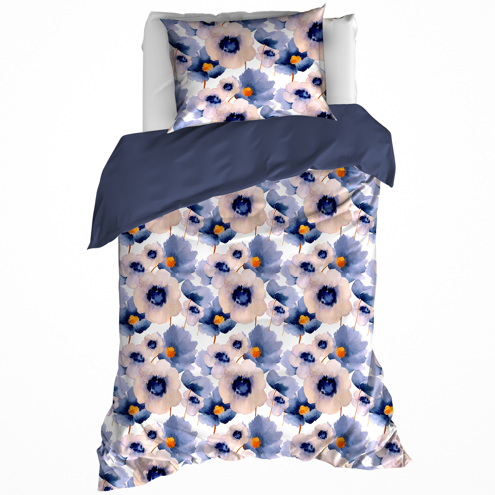 De Witte Lietaer Duvet cover Veronica Mood Indigo - Single - 140 x 200/220 cm - Cotton Flannel