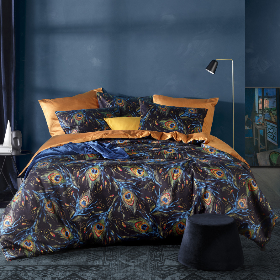 De Witte Lietaer Duvet cover Peafowl Thai Curry - Double - 200 x 200/220 cm - Cotton Satin