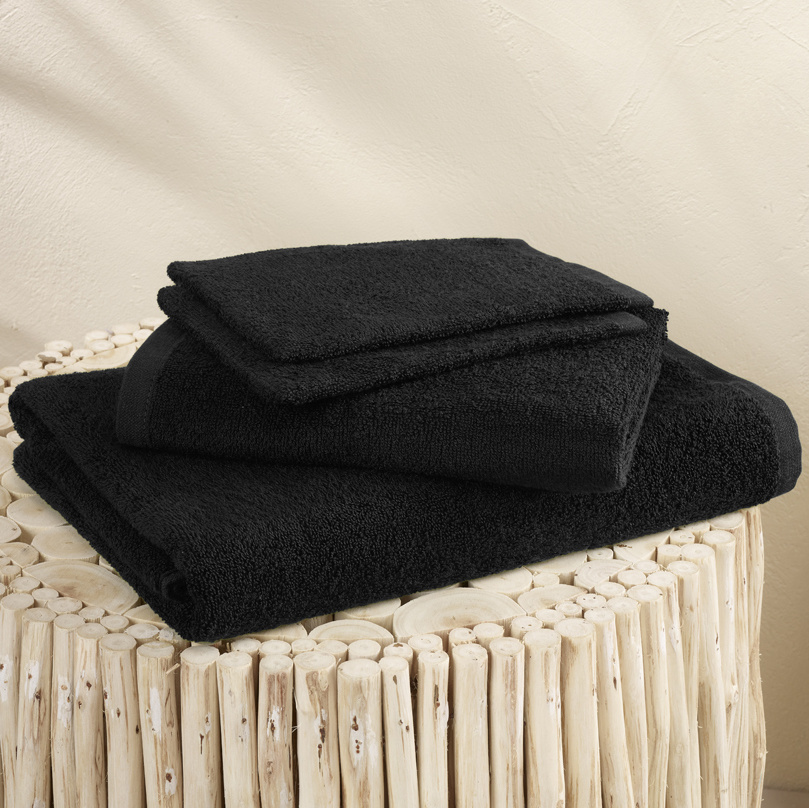 Moodit Badlinnen Troy Black - 2 washandjes + 1 handdoek + 1 douchelaken