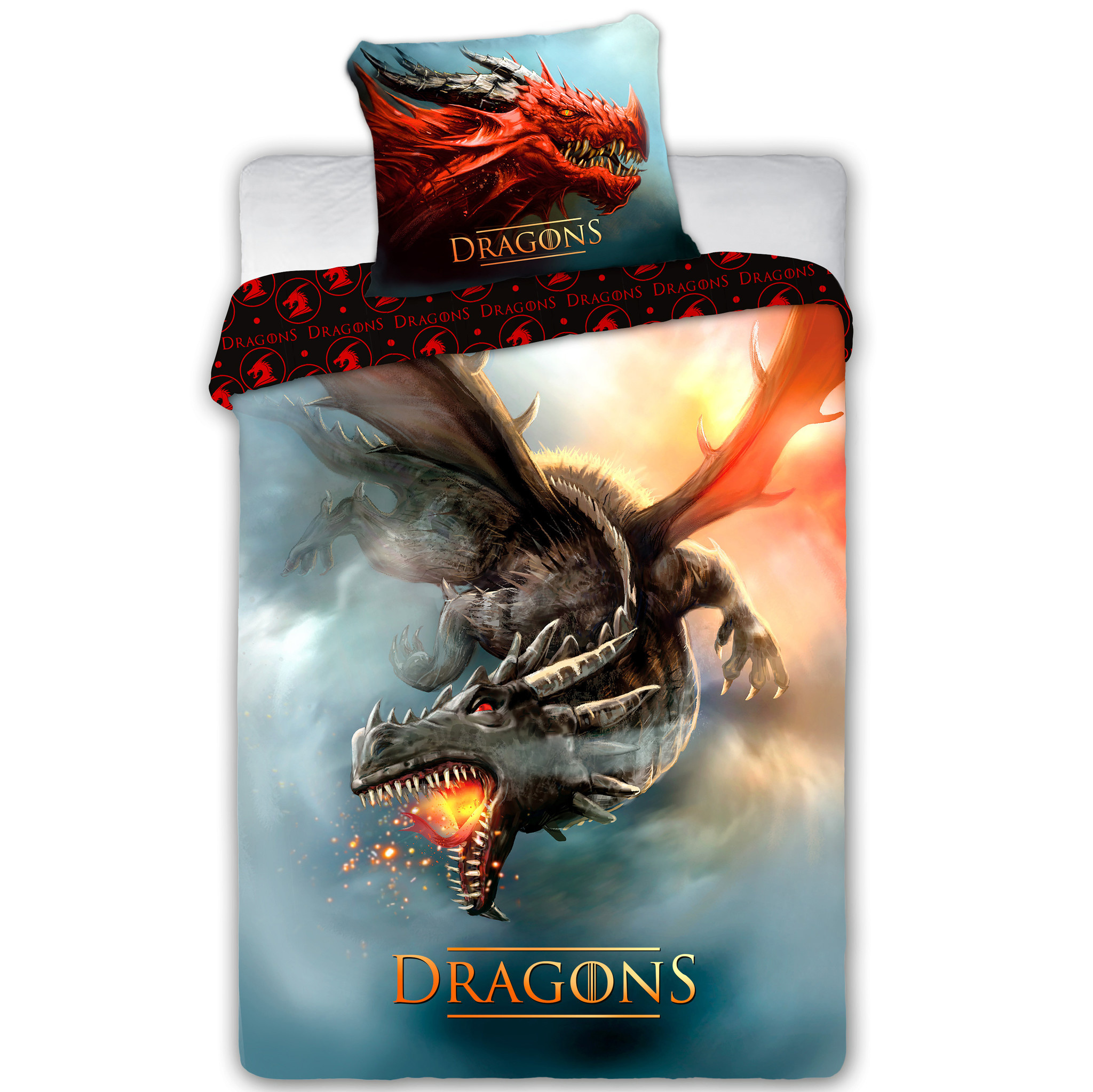 Draak Dekbedovertrek Fire Dragon - Eenpersoons - 140  x 200 cm - Katoen